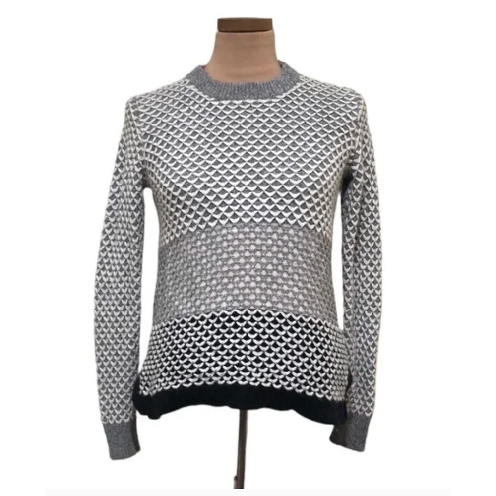 Madewell XV Geometric Pattern Crewneck Sweater‎ Womens Gray White Black XS